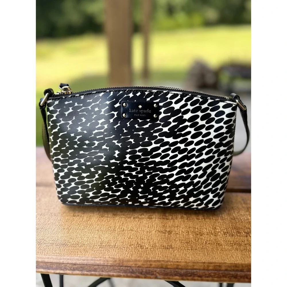 Kate Spade NY Grove Street Millie Crossbody Bag Splodge Dot Black Cream Leather